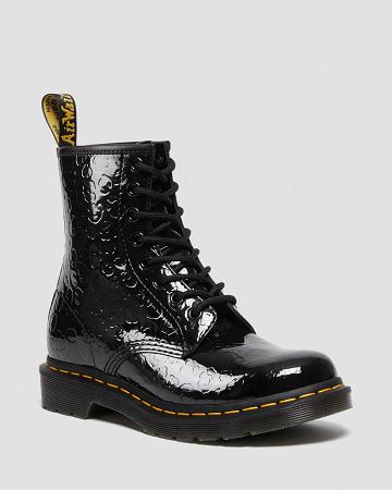 Black / Leopard Women's Dr Martens 1460 Leopard Emboss Patent Leather Ankle Boots | CA 13MQZ